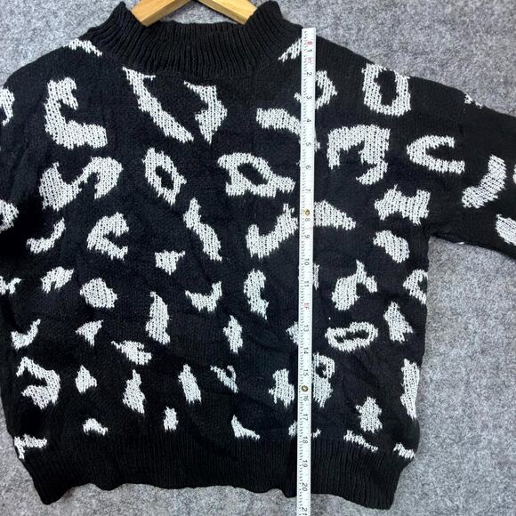90s Style Sweater Womens S Black White Leopard Mob Wife Y2K Statement Maximalist - Picture 4 of 5